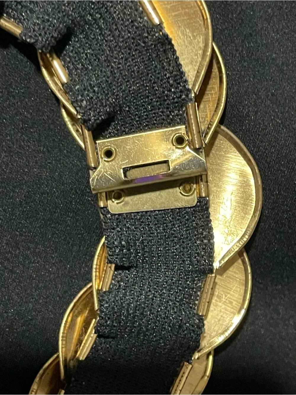 Vintage Gold Tone Disc Stretch Belt, Retro Disco Metal Medallion Waist Belt